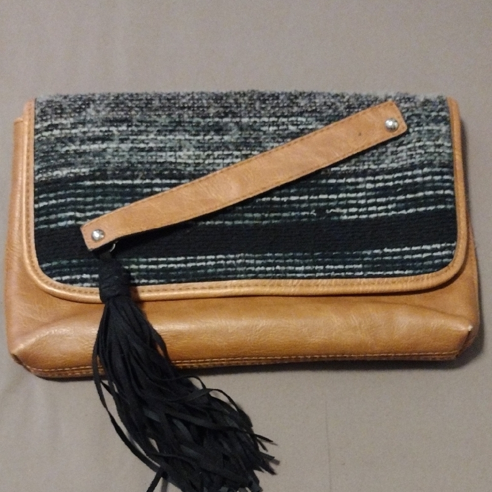 Stylish Tan and Black Clutch Bag